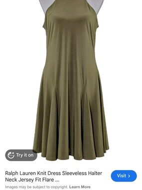 Ralph Lauren Olive Sleeveless Halter Jersey Midi Dress